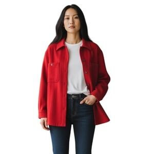 Woolrich Womens Red Wool Blend Button Down Shirt Jacket Shacket Made in USA S 90